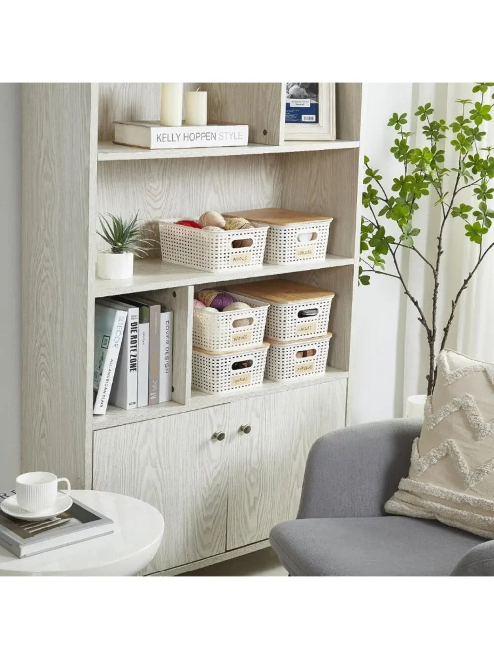 Set of 6 Stackable Plastic Storage Bins with Bamboo Lids - Cute Organizing